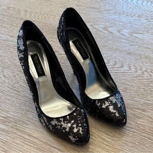 White House Black Market Black and Silver Sequin Heels